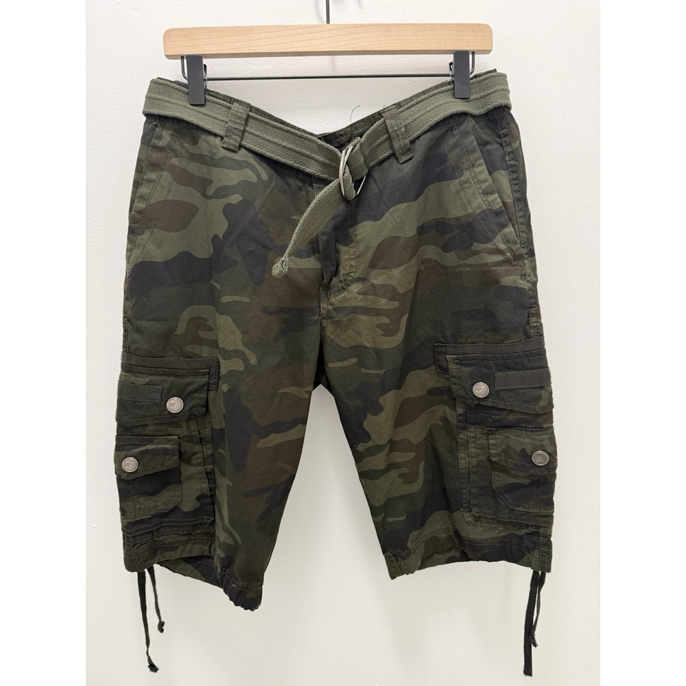 XRAY Jeans Cargo‎ Shorts Mens 32 Olive Camo Belted Military Utility NWT Cotton